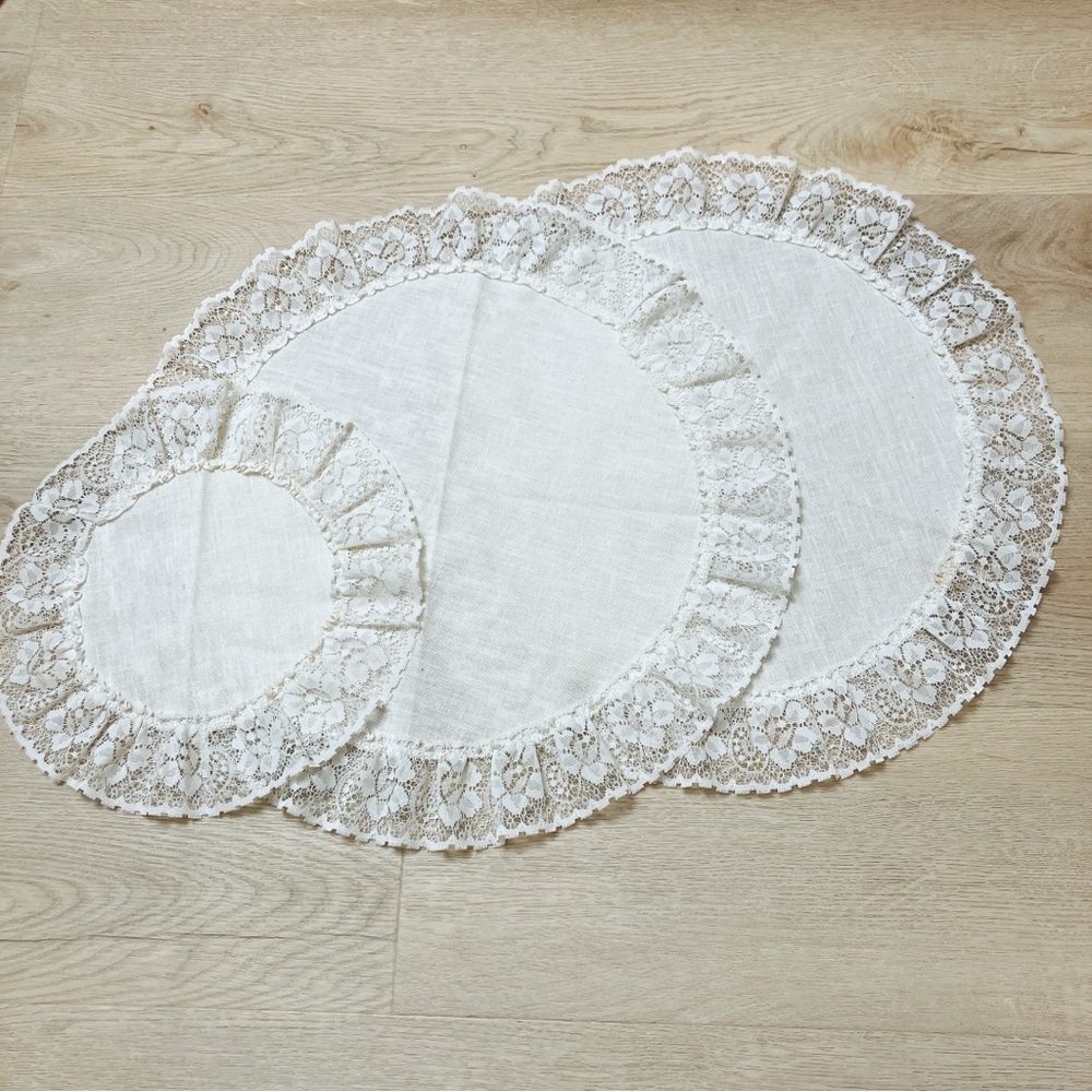 Lace Trim Round Placemat Doilies Set - 2 Medium 1 Small Elegant Table Linen